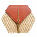 Hexagon Straw+leather Handbag